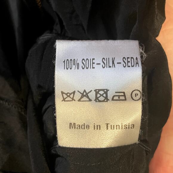 Sandro Paris Dress Womens 2 Black Short Sleeve Mini Silk Tie Neck Evening Event - Picture 10 of 12